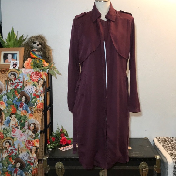 love, Fire Jackets & Blazers - LOVE FIRE Wine Lightweight Trench Coat Duster New